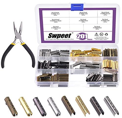 Swpeet 201 st 3/4 tum, 20 mm, 4 färger, metall, aglets skosnören, spetsar med platt näsa, tång, sortimentssats, huvud, aglets ersättningsspetsar, SILVER, Small