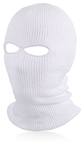 BBTO Balaclava à 2 Trous Masque de Ski Tricoté Balaclava Intégral en Tricot Couvre-Visage à 2 Trous Cagoule Intégrale d'hiver pour Sports Ski Moto Vélo Extérieur (Blanc, Style Classique)