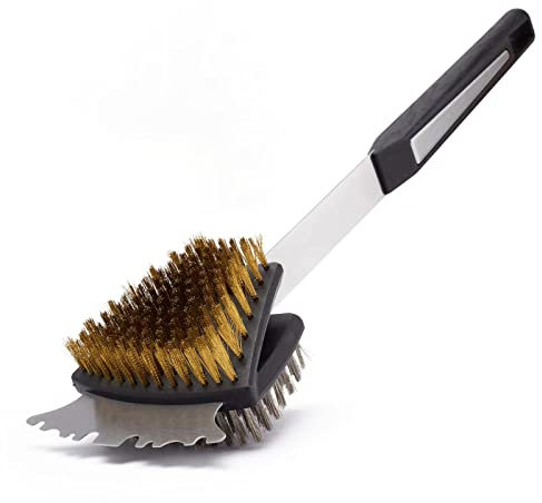 DAILY KISN Doppelseitige Grillreinigungsbürste und Schaber, 42 cm lang, Grillreiniger mit Edelstahl- und Messingborsten, Grillzubehör für Gusseisen-/Edelstahlroste
