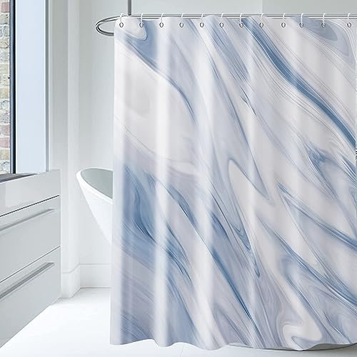 GCIREC Blauer Marmor Duschvorhang, Marineblau Mix Weiß Ombre Modern Abstrakt Welle Luxus Badezimmer Vorhang Badewanne Home Decor Wasserdichtes Gewebe Maschine Waschbar mit 12 PCS Haken,165x180cm