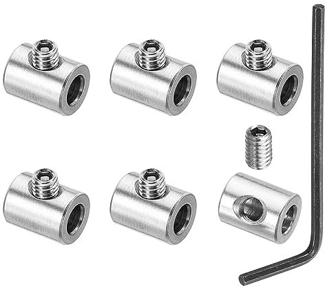 PATIKIL Abrazadera de Cable 4mm Agujero Alambre Cuerda Clips Juego 6uds 304 Inoxidable Acero Único Agujero Bloqueo Cable Abrazaderas Clip con M4 Hexagonal Tornillo Llave para Cable Plata