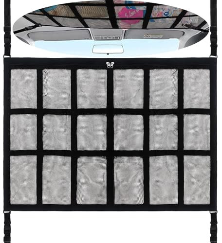 YOFADCI Rete Portaoggetti da Soffitto per Auto, Rete per Bagagli Auto, Carico per Soffitto Auto Interni con Cerniera, Universale Rete Bagagliaio per SUV, Furgone 70X50cm