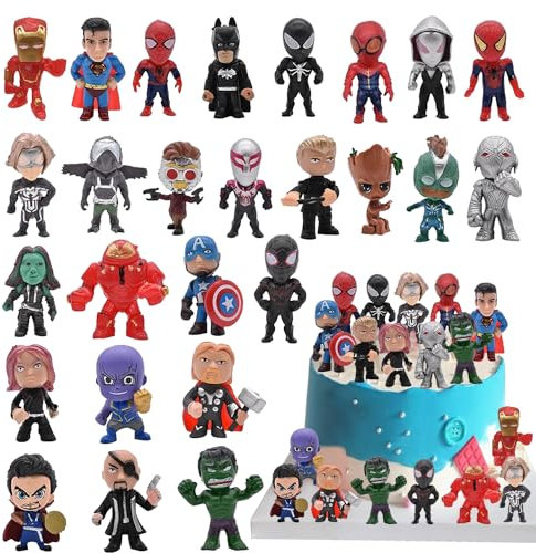Mini Superheld Figuren Set - 26 Stück Action Figuren, Kuchen Dekoration, Cake Topper, Cartoons Kuchen Topper, Spielzeug Set, Tortendeko für Kinder Geburtstagsfeiern