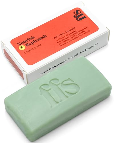 FFS Beauty Nourish & Replenish Solid Shampoo Bar for Damaged Hair, Vegan | Sulphate-free with ceramides, hemi-squalane, yuzu and rice bran. Cranberry and pomegranate scent. Cruelty free.