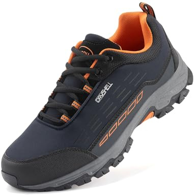LANGDU Zapatillas de Senderismo Hombre Mujer Trekking Zapatos de Montaña Ligeras Transpirable Tamaño 37-46(42EU,Azul-Naranja 50)