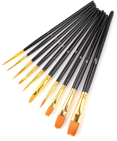 BAVALIN 10 Pièces Pinceaux Peinture - Artiste Pinceau Peinture Dessin Brosse Kits Pinceaux Peinture pour Le Visage pour Les Peintures Acryliques, Aquarelles, Huiles et Gouaches (Noir)