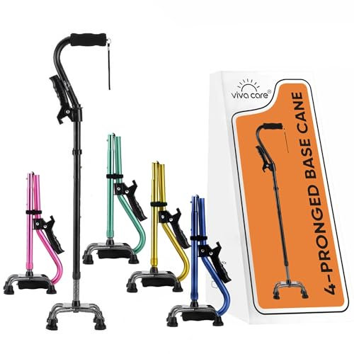 VIVA CARE Bastón con 4 puntas y mango extra, ajustable, para equilibrio y estabilidad para adultos, personas mayores y lesionadas. (verde)