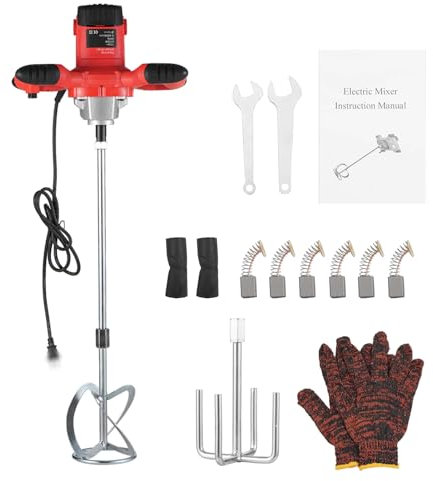 2100W Mélangeur à Béton,Mélangeur Électrique de Mortier à Main 220V, 6 Vitesses Réglable,Tige Spirale M14,Betonniere Électrique pour Mélanger la Peinture, la Boue de Ciment, Béton, Mortier, Fourrage