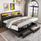 5ft Upholstered King Size Bed Frame Ottoman Storage Bed with Hydraulic Lever&Drawers&LED Lighting, Lift Up King Size Bed Frame with Adjustable Concealed Headboard Storage&Slats, Linen,No Mattress,Grey
