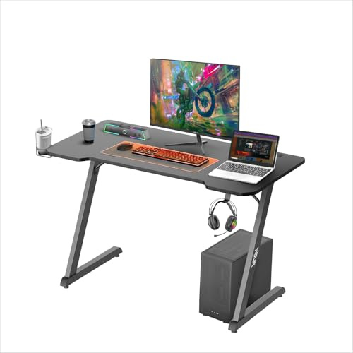 Noua Win Scrivania Gaming Telaio Z, Tavolo da Gioco Ergonomico, Postazione Gaming per PC Computer Monitor, Fori Passacavi, Portabicchieri e Gancio per Cuffie, 120 * 60 * 75 cm