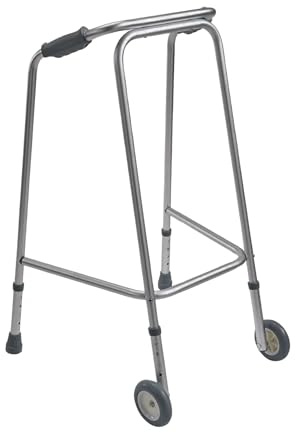 Millercare Ultra Narrow Walking Frame with Wheels - Adjustable Zimmer Frame for Elderly, Seniors & Disabled - Lightweight Mobility Aid with Comfortable Hand Grips & Stable Support | Medium