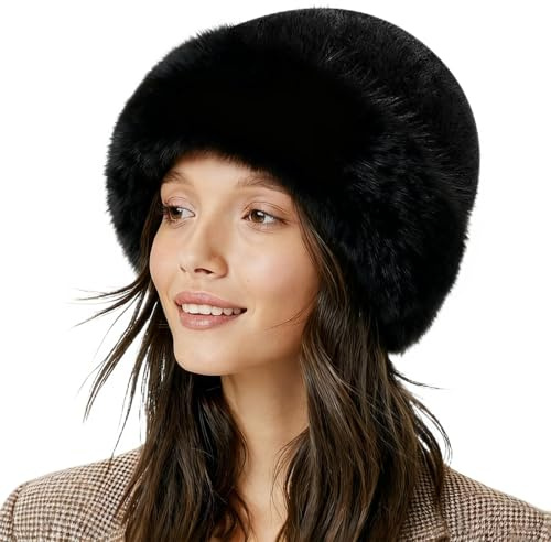 Chapeaux Fourrure d'Hiver, Chapeau en Fausse Fourrure pour Femme, Chapka Femme, Bonnet Chaleur Hivernale, avec Bordure en Fourrure, pour Voyages, Randonnée et Détente à la Maison (Noir)