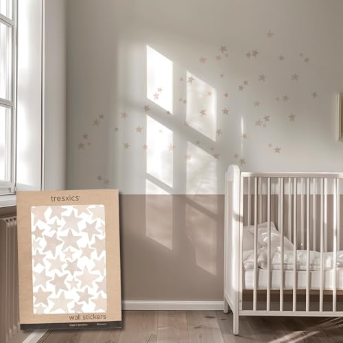 Pegatinas Pared Decorativas Infantiles | Vinilo Adhesivo Pared Estrellas Acuarela | Efecto Papel Pintado | Cubre 3 m² | 60 estrellas | TRESXICS (Marrón)