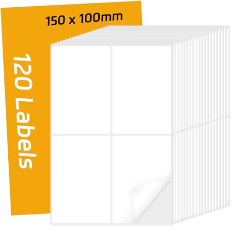 120 Pcs Moving Box Labels on a Roll, 150 x 100 mm, White Writable | Matte paper, easy to write, strong adhesive, for storage boxes, moving, shipping and organising