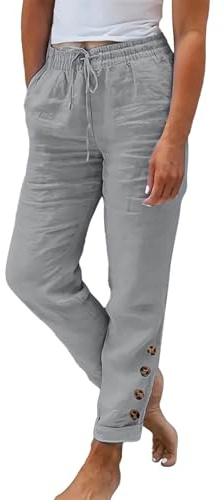 Pantalones Lino Mujer Verano Frescos Ligeros Pantalon Anchos Largos Tallas Grandes Casuales Pantalón Palazzo Lino Algodón Fino Suave Y Cómodo con Bolsillos Y Cordón Vintage Moda Playa Vacaciones Boho