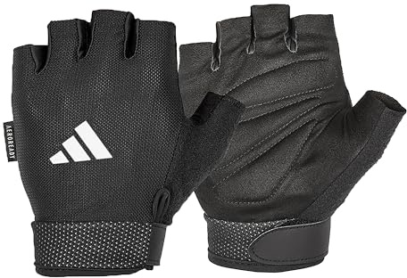 adidas Essential Adjustable Fingerless Gloves for Men and Women - Padded Weight Lifting Gloves - Adjustable Wrist Straps for Tailored, Secure Fit - White, Large