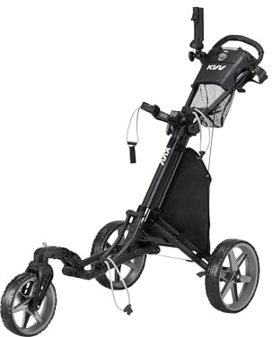 KVV 3 Wheel 360 Rotating Front Wheel Foldable/Collapsible Golf Push Cart with Foot Brake Open and Close in ONE Second-Free Umbrella Holder Included(Black/Charcoal)