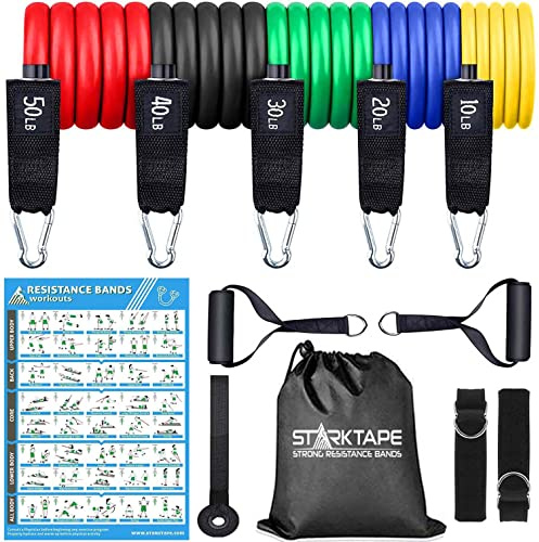 Lot de bandes de résistance - Bandes de résistance - Bandes de fitness - Avec large poignée, sangle de cheville, fixation d'ancrage de porte, sac de transport, idéal pour Pilates, entraînement de