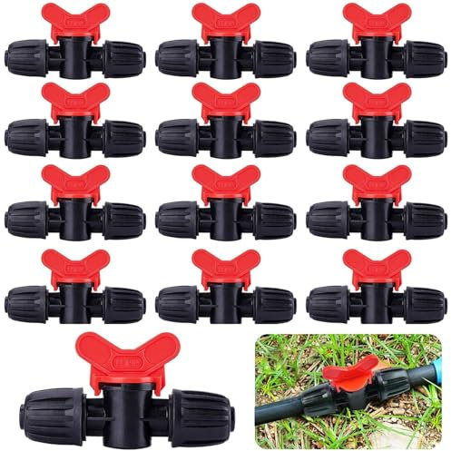 Kalolary - 20 Piezas Válvula Interruptor Riego Por Goteo Tubo Riego PE 16 mm, Válvulas Conexión Bloqueo Púas, Conectores Manguera, Válvula Púas Jardín, Regular y Cerrar/Encender El Flujo Agua