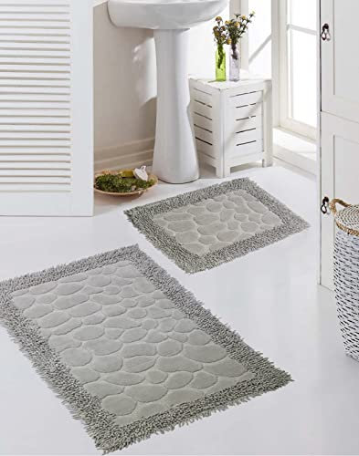 Teppich-Traum Badezimmerteppich Set 2 teilig • waschbar • Steinoptik sandgrau, Größe 50x60cm + 60x100 cm