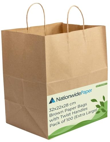 100 Pcs Paper Gift Bags with Handles, Brown Paper Bags for Wedding Gift with Twist handles-32x22x28cm