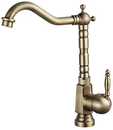 YAGJIA Robinet de cuisine antique rétro rotatif à 360 °, robinet d'évier haute pression vintage, robinet d'évier de cuisine, mitigeur monocommande en laiton