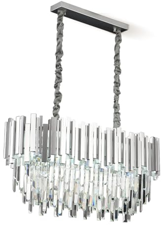AHXIAOZN Lámpara de araña moderna de cristal,Luz de techo de cristal de plata,10xE14 Luces para comedor, cocina, sala de estar, dormitorio, pasillo, cafetería, bar(80 * 30 Cm,Plata)