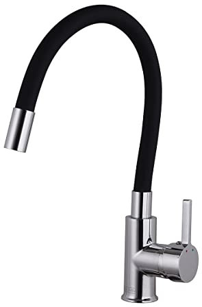 Grifo de Cocina Flexible 360º, Grifo de Fregadero Giratorio, Griferia Monomando. Manguera de Silicona Flexible. Accesorios Incluidos. (Negro Cromo) – INGUZ