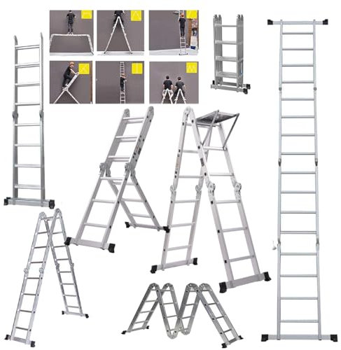 Multi-Purpose Ladder 4.7M Aluminium Folding Step Ladder 14 in 1 Combination w/Platform Lightweight Heavy Duty Max Capacity Up to 330lbs