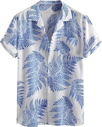 Runcati Hawaii-skjorta för män, kortärmad skjorta, funky sommarskjorta, ledig strandskjorta, button down, fritidsskjortor, Hawaii semesterskjorta, Vit, L