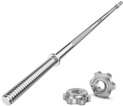 LAVVON Barre d'haltérophilie de 140 cm, barre d'haltère olympique droite standard de 2,5 cm pour développé couché/poussées de hanche/squats/fentes, capacité de poids de 217,7 kg, argent, finition
