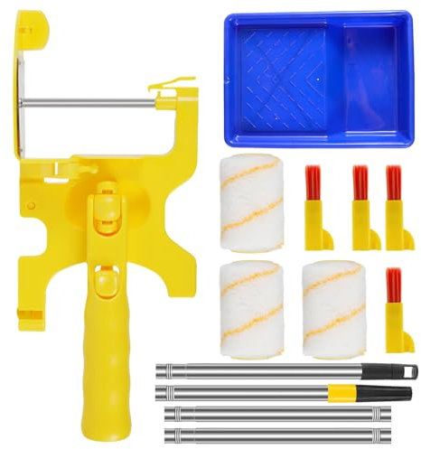 Foppla Kit de pinceaux pour bordure de peinture - Pour couper proprement les murs - Ensemble de coupe-bordures - Rouleau de peinture avec tige d'extension et plateau pour fenêtre et porte (couleur)
