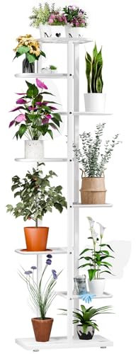 kamulouk 8 Tier Tall Corner Plant Stand Indoor Outdoor, Metal Flower Shelf for Multiple Plants, Tiered Flower Stand for Living Room, Multi-Layer Metal Frame Plant Shelf White 8 Layers