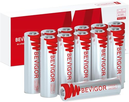 BEVIGOR AA-Lithium-Batterien 12 Stück, 3000mAh 1.5V High Capacity Dual A Lithium-Batterien, Nicht wiederaufladbare AA-Batterien, geeignet für eine Vielzahl von Haushaltsgeräten, Sicherheitsausrüstung