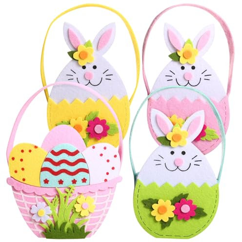 LIHAO Osternest mit Hasen Osterkörbchen Basteln 4 Stück Osterkorb zum Befüllen Osternester aus Filz zum Befüllen mit Osterhasen Geschenkkörbchen