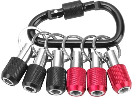 6Pcs Drill Bit Holder Keychain 1/4 Inch Hex Shank Screwdriver Bits Holder Quick Release Drill Extension Tools for Nut Driver Screwdriver Screw Drill Bits with Keychain Carabiner (3 Black 3 Red)