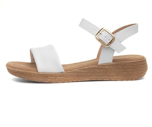 Heavenly Feet Sara Womens White Buckle Sandal