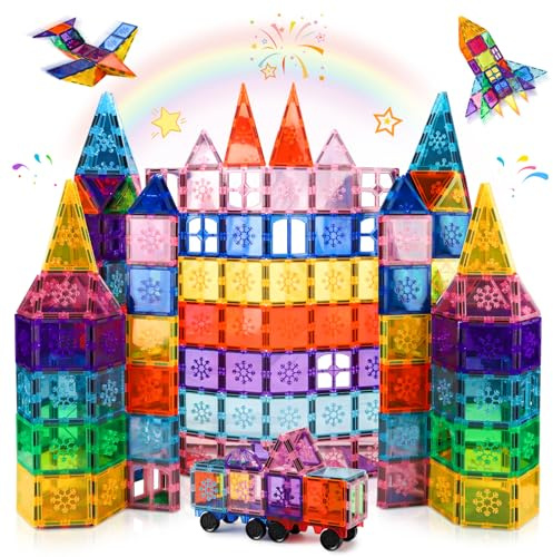 Xekel 100PCS Magnetic Tiles, Magnetic Building Blocks STEM 3D Educational Construction Preschool Learning Toys for Kids Ages 3 4 5 6 7 8 for Boys & Girls