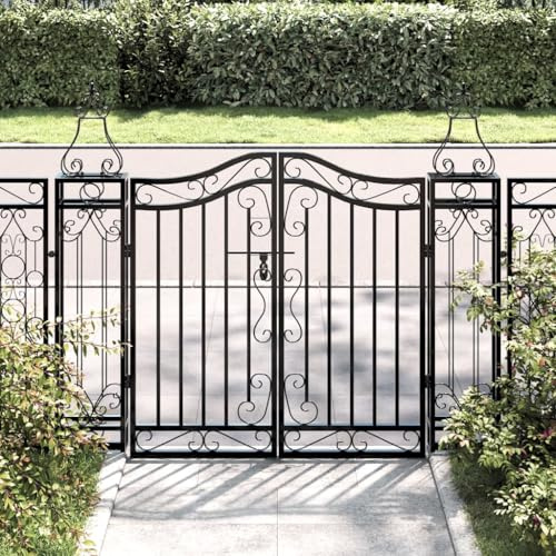 LAPOOH Garden Gate Black 121x8x100 cm Wrought Iron,Gate Garden Gate,Garden Entrance Security Gate,Garden Fence Gate-363430