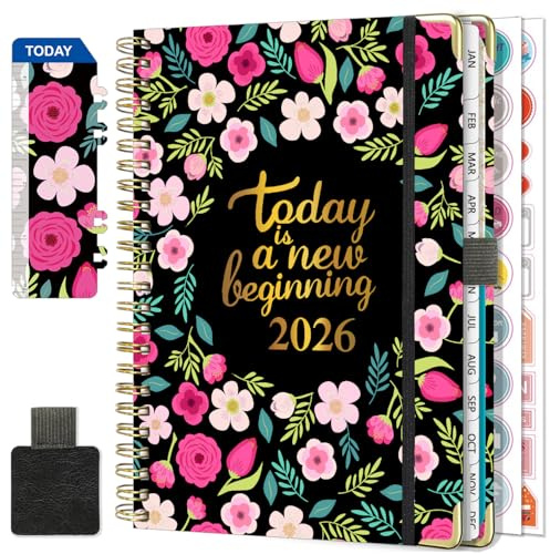 NEYSA Agenda 2026 Semainier Spirale de Janvier à Décembre 2026 (12 mois) A5 Agenda Scolaire Avec boucle de stylo,Règle Signet & Autocollants de plan (Rouge)