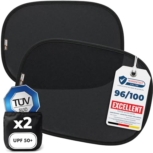 Upgrade4cars 2 x Parasol Coche Bebe con Protección UV Certificado TÜV UPF 50+ | Protector Solar Autoadhesivo para Ventana Lateral Trasero | Interior Ventanas Laterales Niños