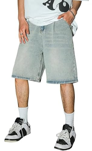 Generisch 2026 Men's Shorts Baggy Shorts Jeans Boys Baggy Jeans Boys Jorts Baggy Fit Jeans Shorts Street Dance Shorts Skateboard Shorts Trousers Fabric Men, beige, L