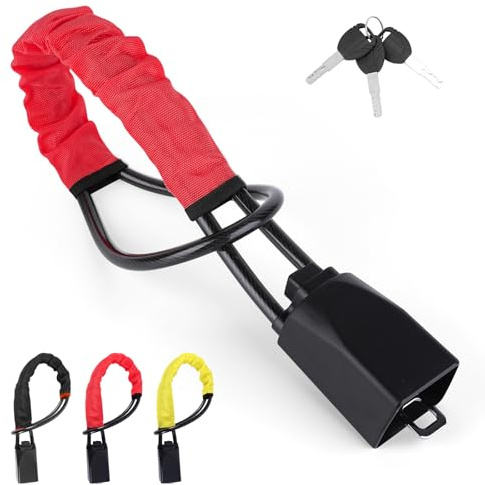 Universal Car Steering Wheel Lock Anti-Theft Device Red with 3 Keys, Heavy-Duty Braided Steel Cable Security Lock, Compact Seat Belt Buckle Design for Cars, SUVs & Trucks