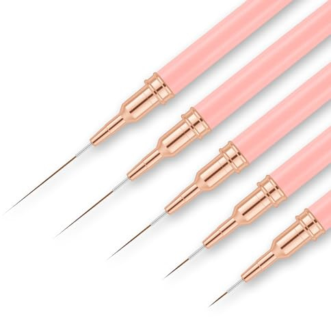AYBUY Set med 5 penslar för nagelkonst, detaljpenslar, nagelkonstpenslar, för Gel, Långa Linjer, Fina Detaljer, French Manicure, Salon, Hemmabruk (Rosa)