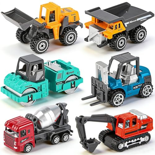VorPrillynt Camion Giocattolo per Bambini, 6 Pezzi Camion di Costruzione Set, Macchinine Giocattolo, Giocattolo per il Trasporto di Auto, Regalo per Bambini e Bambine