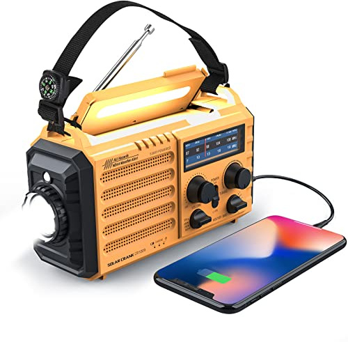 Raynic Weather Radio, 5000mAh/18500mWh NOAA Weather Radio, Solar Hand Crank Emergency Radio with AM/FM/SW/NOAA Weather Alert, Flashlight, Reading Lamp, Cell Phone Charger and SOS Siren
