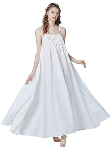 BEAUTELICATE 100% Algodón Camisón Verano para Mujer Victoriano Ropa De Dormir Sin Mangas Largos Vintage Camisones Vestido de Noche Invierno Marfil