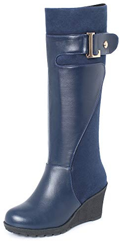 CuteFlats Botas de mujer de caña larga con tacón de cuña, azul, 37 EU