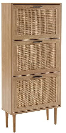 BAÏTA - Schuhschrank Amana, Eichenoptik und Rattangeflecht, 60 cm