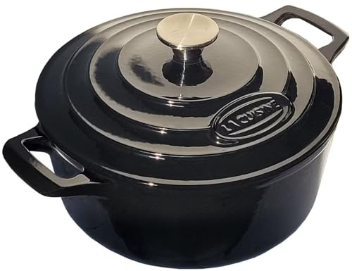 La Cuisine Casseruola in ghisa smaltata, pentola olandese da 4,75 litri, diametro 26 cm, interno smaltato nero opaco, adatta al forno